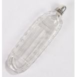 Clear glass scent bottle, the white metal screw cap above a flattened moulded clear glass body, 11.