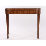 Victorian mahogany card table, the D shaped top opening to reveal a brown leatherette lined