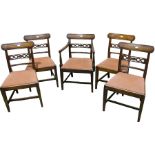 Set of eight Sheraton country taste mahogany dining chairs, consisting of a set of six George III