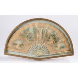 Cased fan, with scenes of courting couples and landscapes, cased, the case 64cm wide