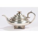 George IV silver teapot, London 1829, maker Henry Ledger, with foliate cast finial and reeded