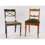 Biedermeier dining chair, with scrolled cresting rail and reeded splat back, overstuffed seat, on