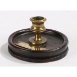 Shenfield Church interest, a turned oak and brass candlestick, with the plaque Made From Old Oak