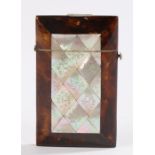 Victorian tortoiseshell and mother of pearl inlaid card case, with a shell edge and foliate mother