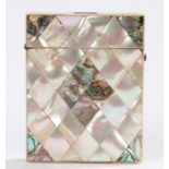 Victorian mother of pearl card case, with abalone to the corners and centre, 10cm high