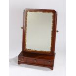 George III mahogany dressing table mirror, the rectangular mirror plate with a shaped gilt wood edge