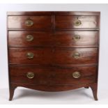 19th Century mahogany bow front chest, with two short and three long drawers above bracket feet