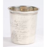 19th Century French silver beaker,the tapering body with military related inscription dated 1893,