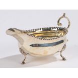 Victorian silver sauce boat, London 1899, maker Wakely & Wheeler, with double scroll handle and