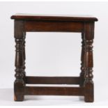 18th Century style oak joint stool, on turned legs and flattened stretchers