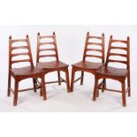 Set of four Breton oak dining chairs, with bar backs and curved slat seats, (4)