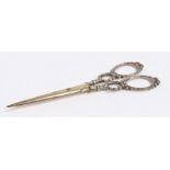 Pair of French silver grape scissors, with tied ribbon bow decorated handles, 16.5cm long