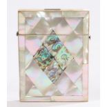 Victorian mother of pearl card case, with an abalone centre, 10.5cm high