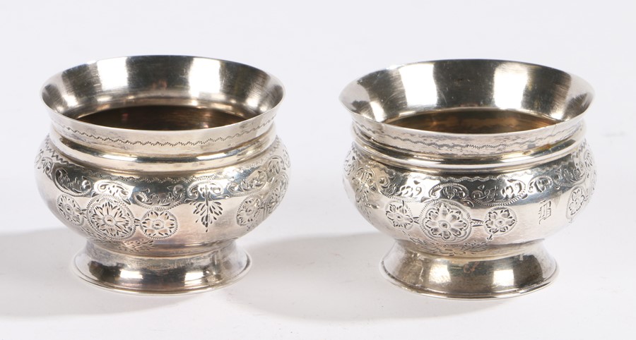 Matched pair of Victorian silver salts, London 1889 and 1892, maker John Aldwinckle & Thomas Slater,