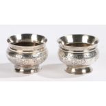 Matched pair of Victorian silver salts, London 1889 and 1892, maker John Aldwinckle & Thomas Slater,