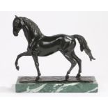 Bronze racehorse "Bucephalas" by James Osborne, signed to base, mounted on a green veined marble