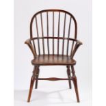 19th Century miniature Windsor chair, the arched spindle back with a solid seat flanked by curved