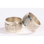 Pair of Elizabeth II silver napkin rings, Sheffield 1978, maker Brian Asquith, with geometric