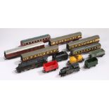 Hornby trains and parts, also together with carriages, (qty)