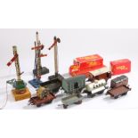 Collection of Hornby tin plate, to include carriages and a clock work locomotive and track, (qty)