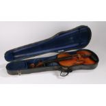 Full sized violin, marked Ernest Kohler, Edinburgh, with a one piece back and case