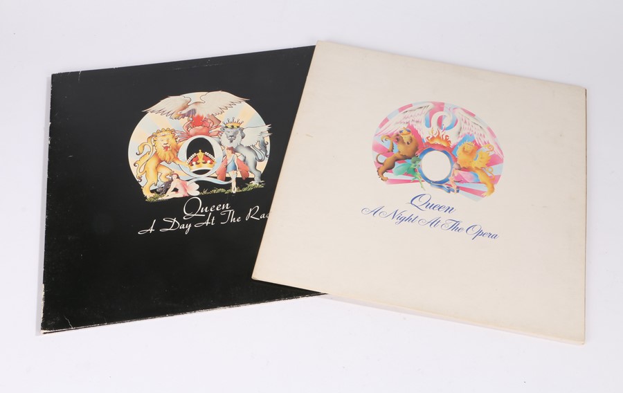 2x Queen LPs. A Night At The Opera, first pressing (EMTC 103). A Day At The Races (EMTC 104)