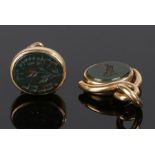 Two 19th Century gold pocket watch seals, the first a swivel seal with an eagle seal to the agate