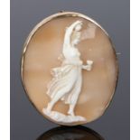 Victorian cameo Brooch, carved as a classical maiden dancing with wine, 5.5cm high