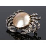 Edwardian pearl and diamond set novelty brooch, in the form of a crab with diamond set legs and