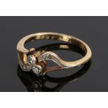 18 carat gold diamond set ring, the leaf design head set with six diamonds, ring size K