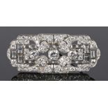 Art Deco diamond set brooch set with round and baguette cut diamonds to an estimated total diamond