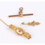 9 carat gold, to include watch chain T bar, brooch, necklace, AF, 7.9g