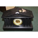 Edwardian slate mantle clock, the architectural case with triangular pediment and reeded