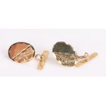Pair of 9 carat gold cufflinks, with scroll engraved panels, 1.9g