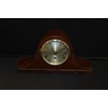 Mahogany cased Napoleon hat mantel clock, the silvered dial with Roman numerals, 43cm wide