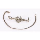 Silver brooch in the form of a riding crop and horseshoe, silver mesh bracelet, 7.4g