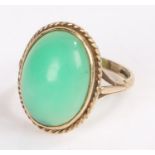 9 carat gold ring set with an oval green stone, ring size O