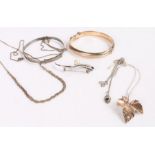 Silver jewellery to include gilt bracelet, sliding bracelet, necklaces, brooch, 39g