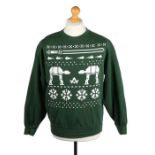 Ed Sheeran's green Star Wars inspired Christmas jumper, printed with two AT-ATs size medium. All