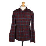 Ed Sheeran's Burberry burgundy and blue check long sleeved shirt, size medium. All of the Ed Sheeran