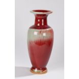 Chinese monochrome vase, with red and white mottled ground, impressed seal mark to base, 35cm high