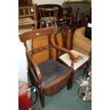 Victorian mahogany commode chair, with ball turned splat back, turned arm supports, leatherette