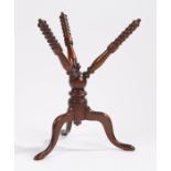 19th Century turned mahogany tripod cat, on cabriole legs, 31cm high