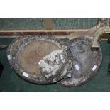 Three reconstituted stone bird baths, with hedgehog decoration (3)