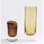 Brown and clear glass cylindrical vase, 12cm high, yellow and clear glass vase, of rectangular form,