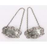 Pair of Elizabeth II silver decanter labels, London 1961, maker C J Vander Ltd, engraved whisky