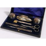 George V silver vanity set, Birmingham 1912, maker Levi & Salaman, consisting of two pots with clear