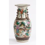 Chinese cream glazed vase, decorated in enamels with warriors, 38.5cm high