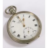 H Samuel Manchester "Everite" open face pocket watch, the signed white dial with Roman numerals
