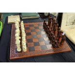 Resin chess set of large proportions with board, styled as historical figures and buildings (2)